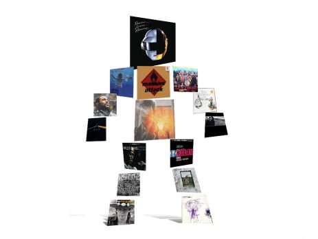 Human shape made of album covers